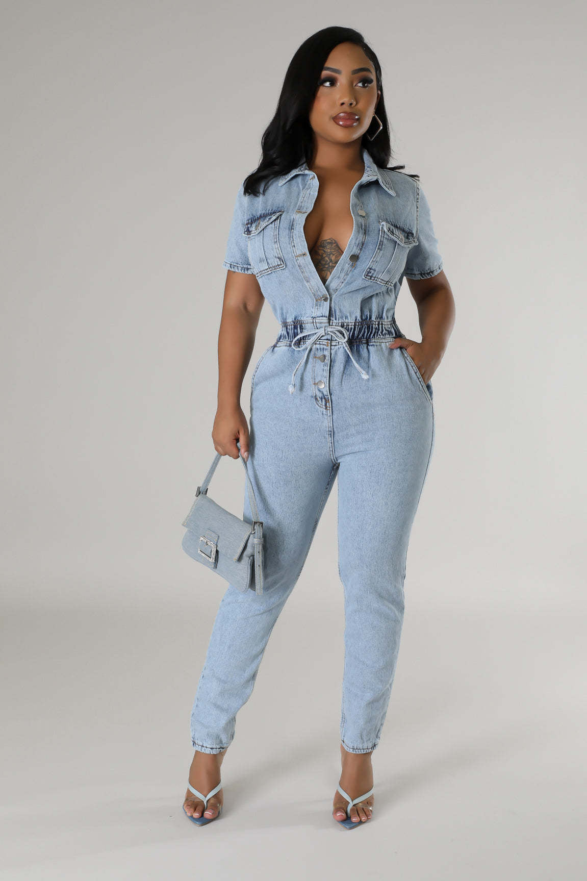 Blossom Flex Floral Denim Jumpsuit