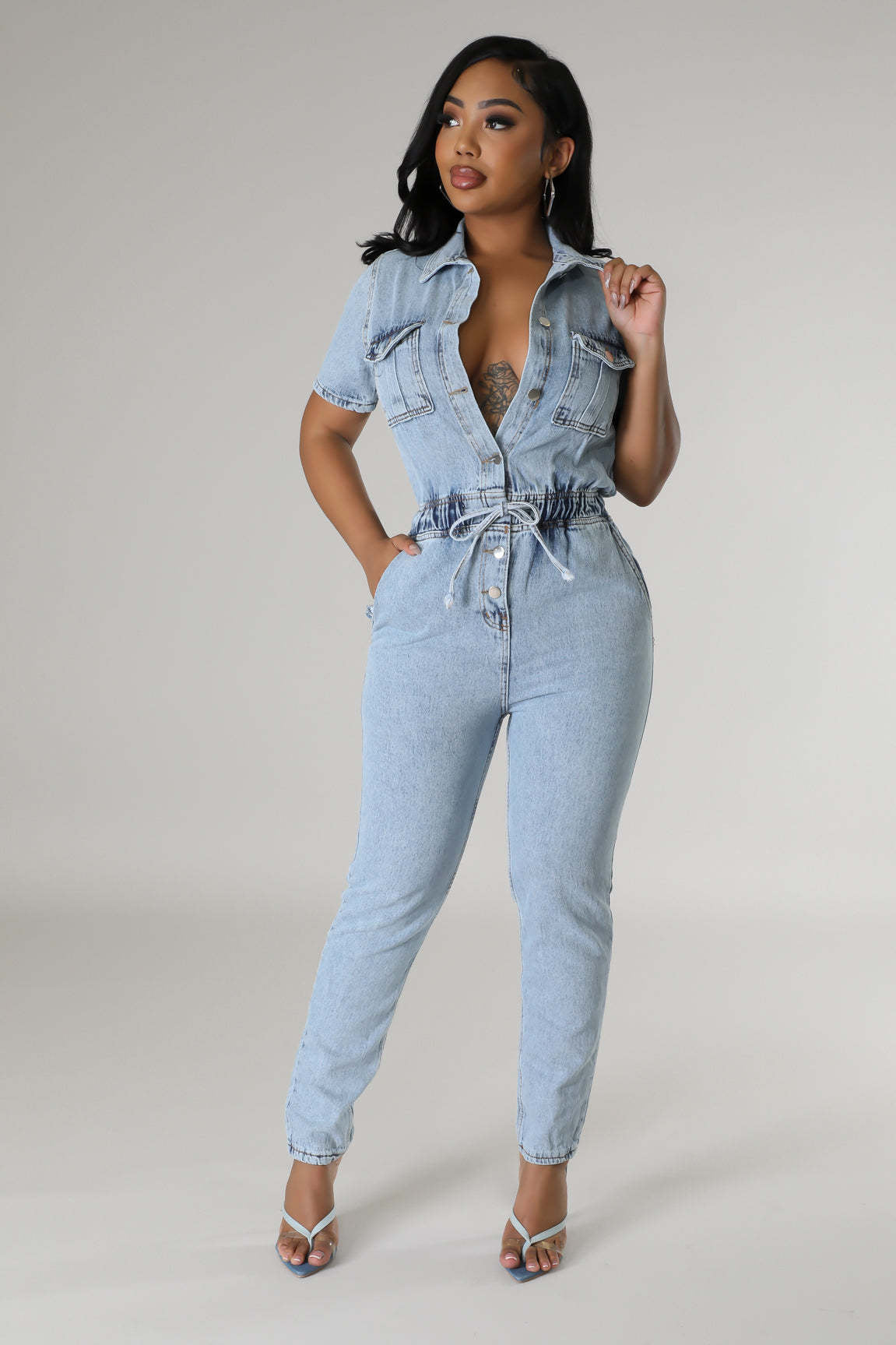 Blossom Flex Floral Denim Jumpsuit