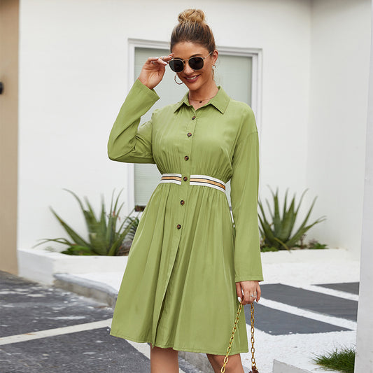 Mid Length Single Breasted Waist Shirt Dress