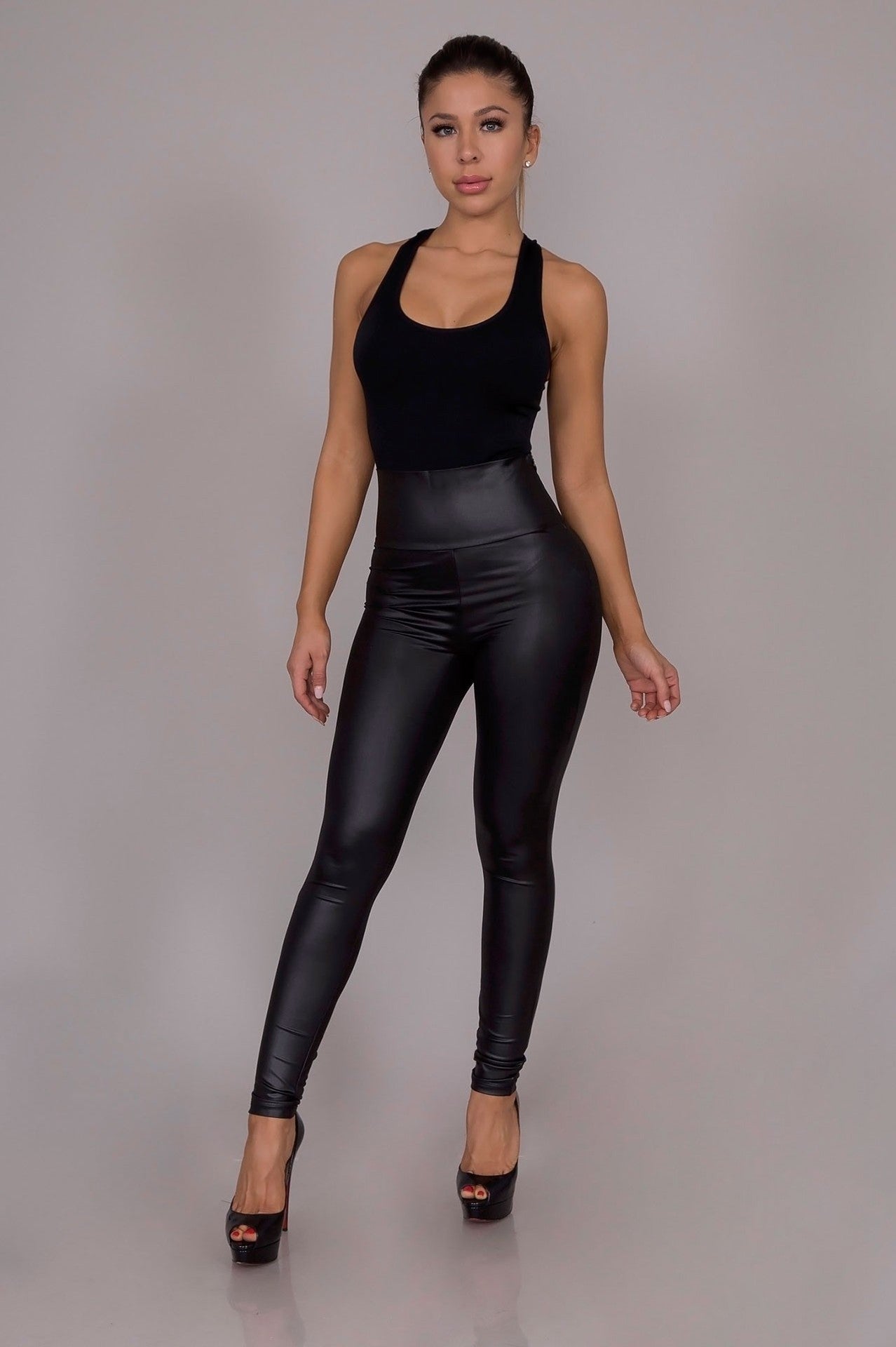 Leather High Waist Tight Stretch Leggings