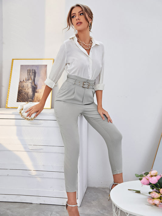 Fashion High Waist Side Pocket Office Trouser